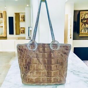 Raviani Embossed Crocodile Leather Swarovski Crystals Tote Bag